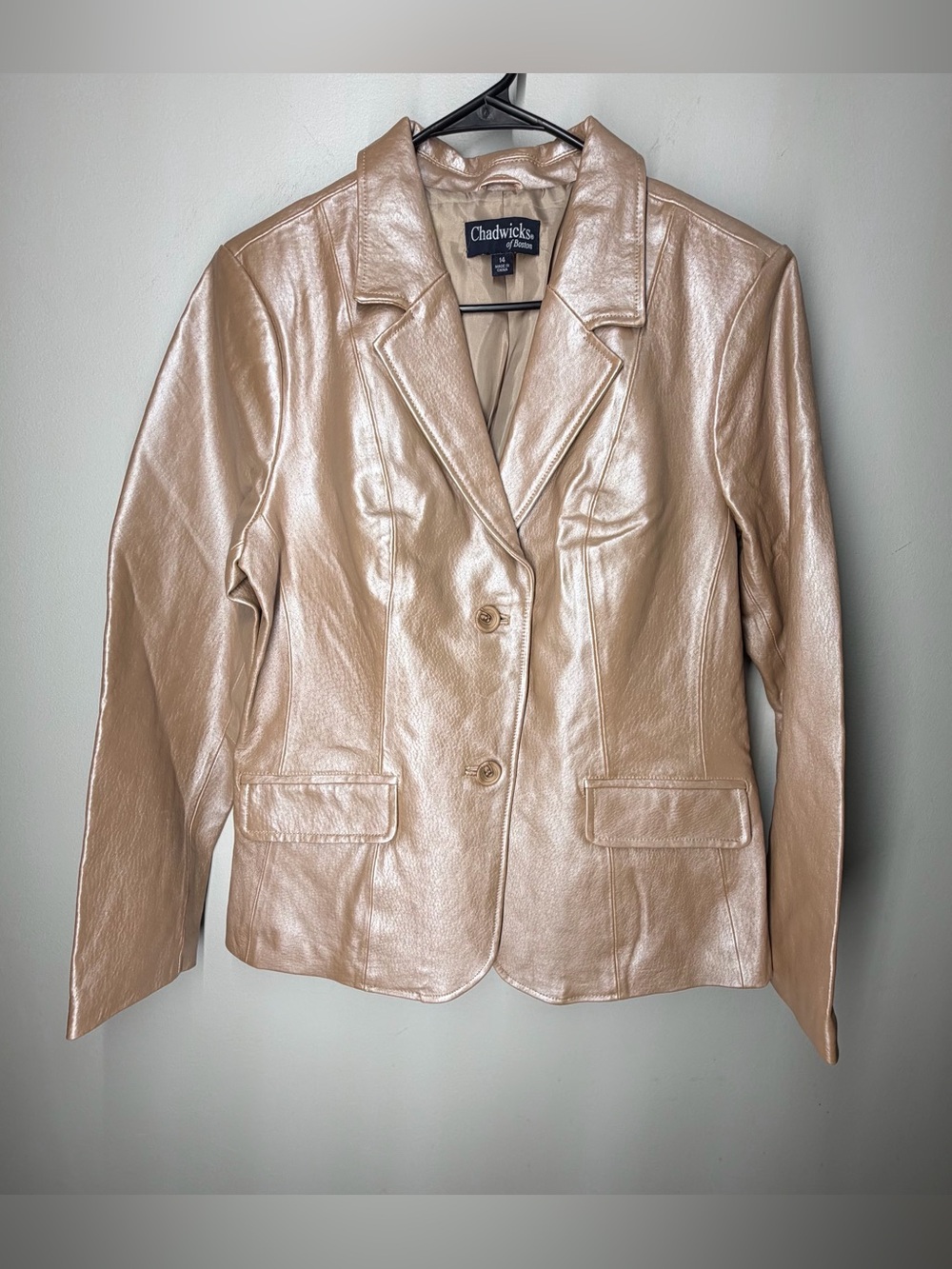 Chadwicks Vintage Y2K Champagne Gold Metallic Leather Blazer Tailored Capsule
